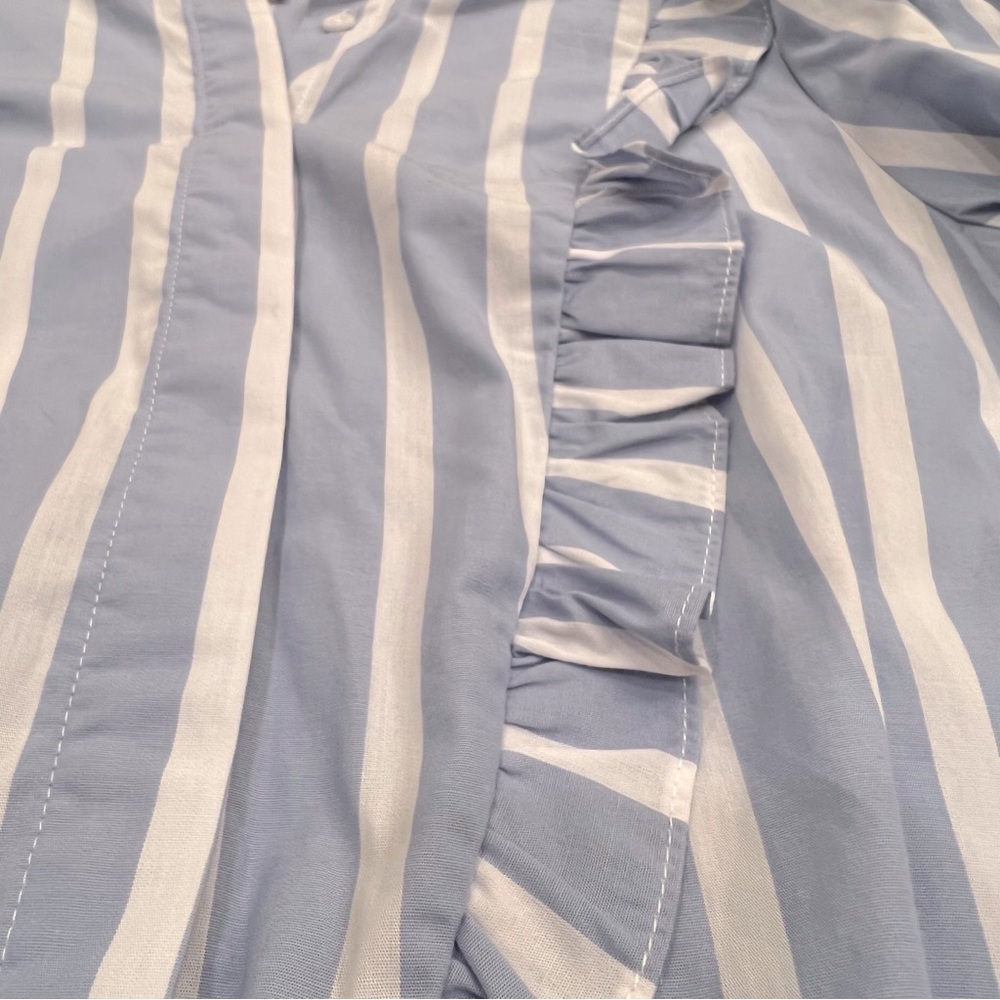 Popsugar Blue Striped Ruffled Top With Moto Collar And Tie - Picture 11 of 13